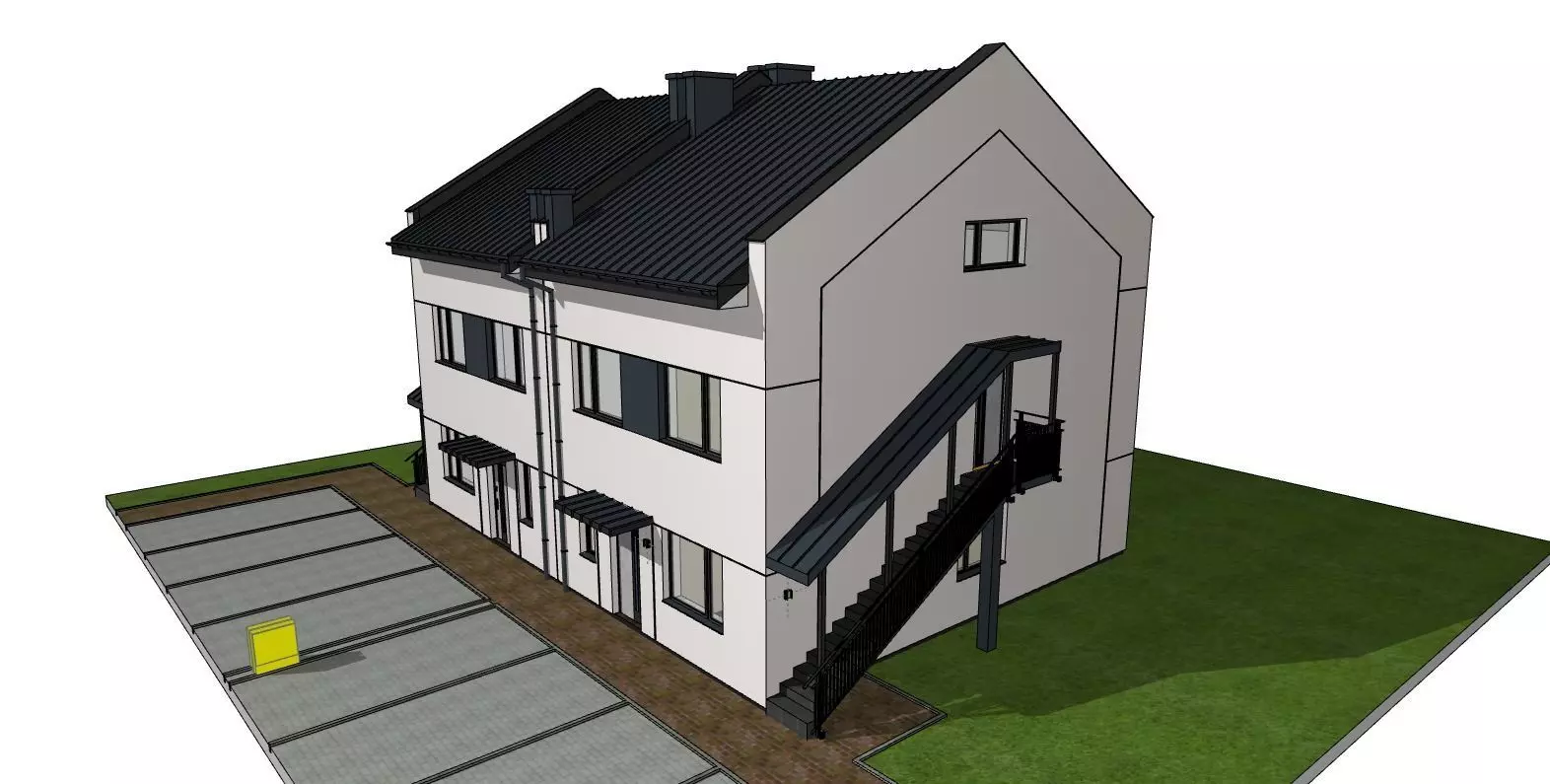 Semi Detached Duplex House 3D Model Modern Two Unit Building 3D model_3