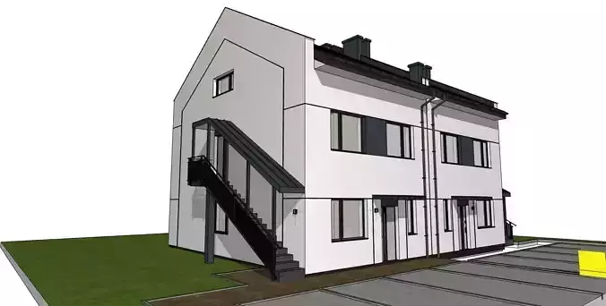 Semi Detached Duplex House 3D Model  Modern Two Unit Building
