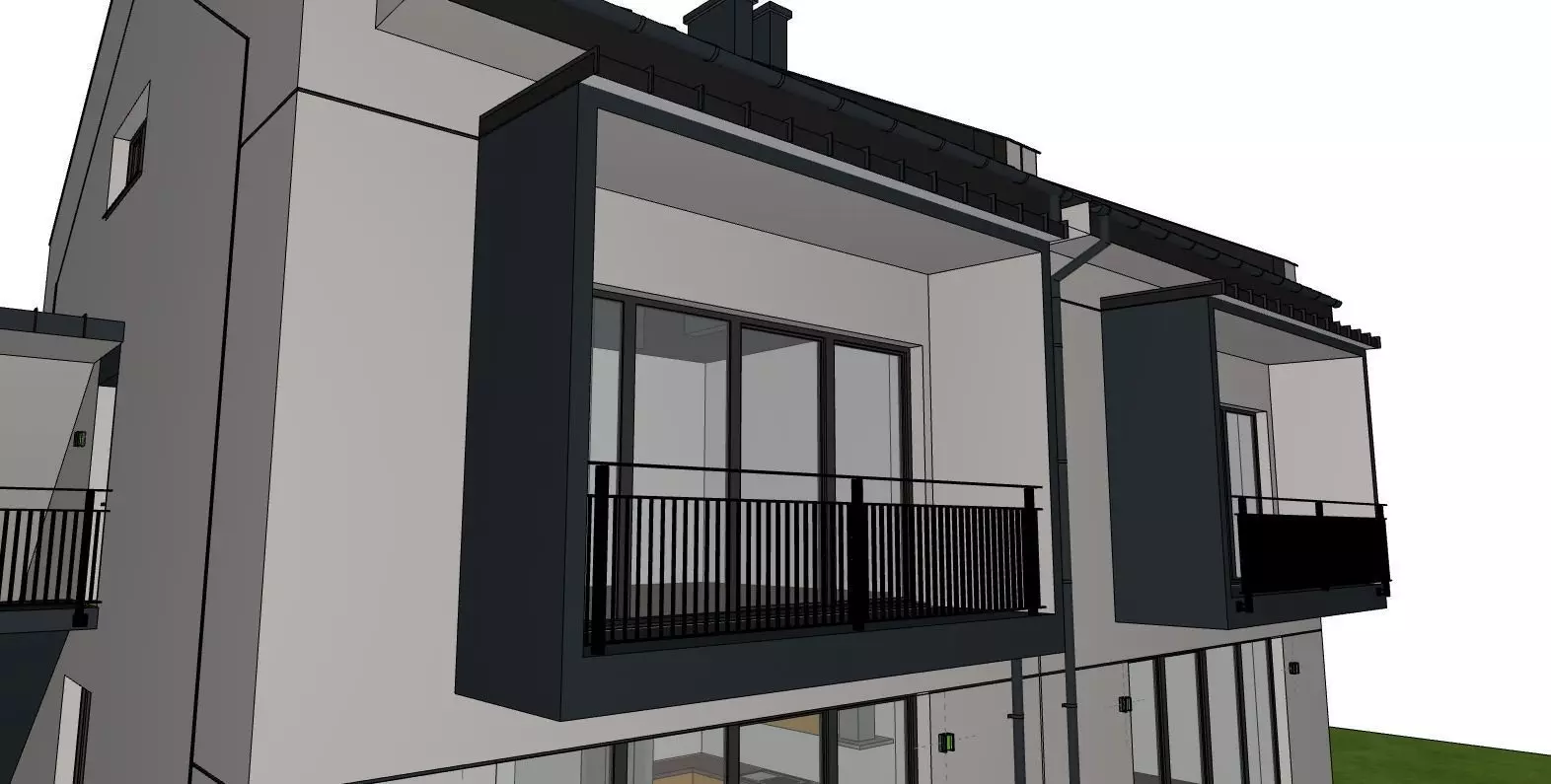 Semi Detached Duplex House 3D Model Modern Two Unit Building 3D model_9