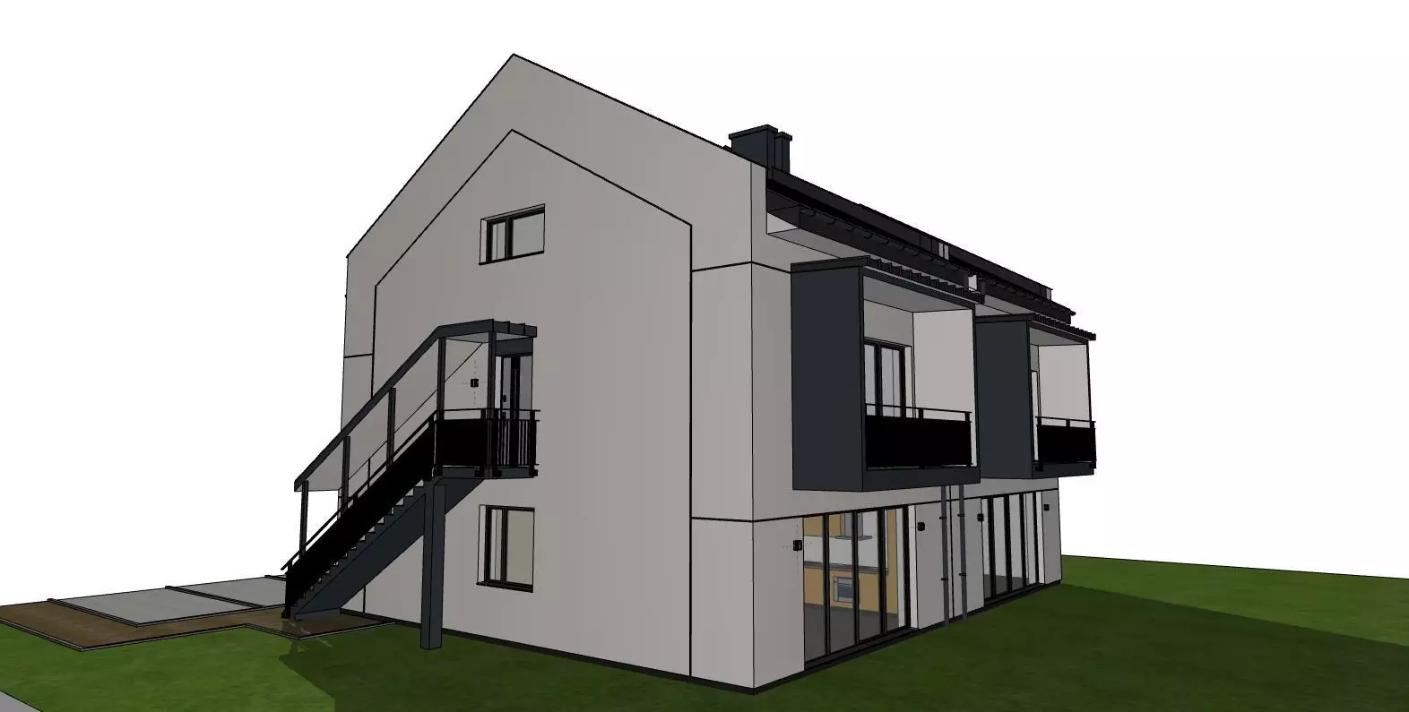Semi Detached Duplex House 3D Model Modern Two Unit Building 3D model_4