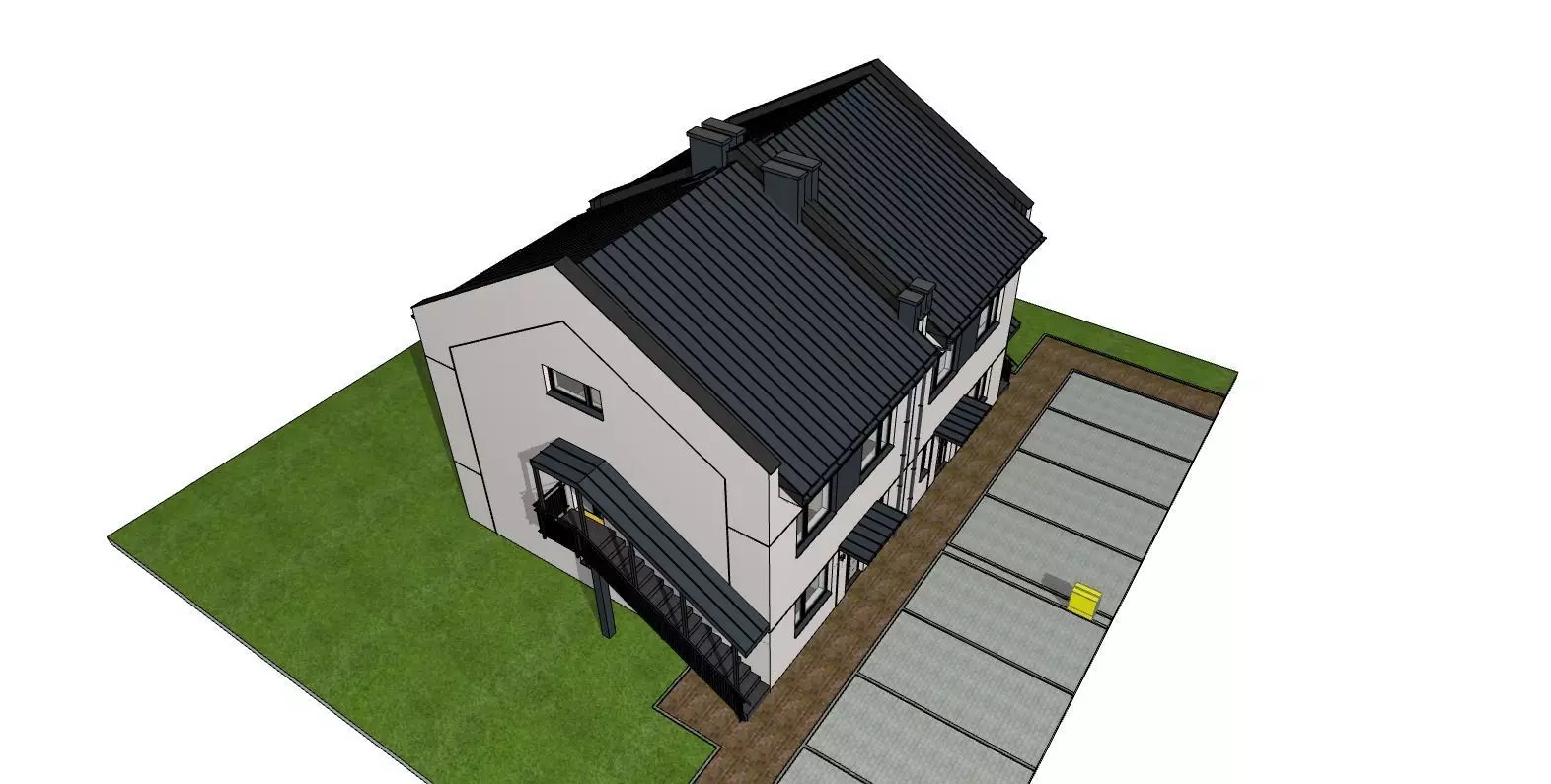 Semi Detached Duplex House 3D Model Modern Two Unit Building 3D model_7