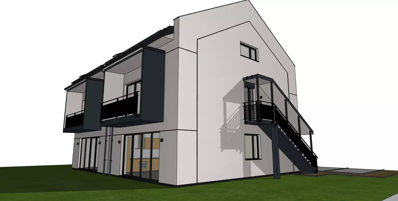 Semi Detached Duplex House 3D Model Modern Two Unit Building 3D model_6
