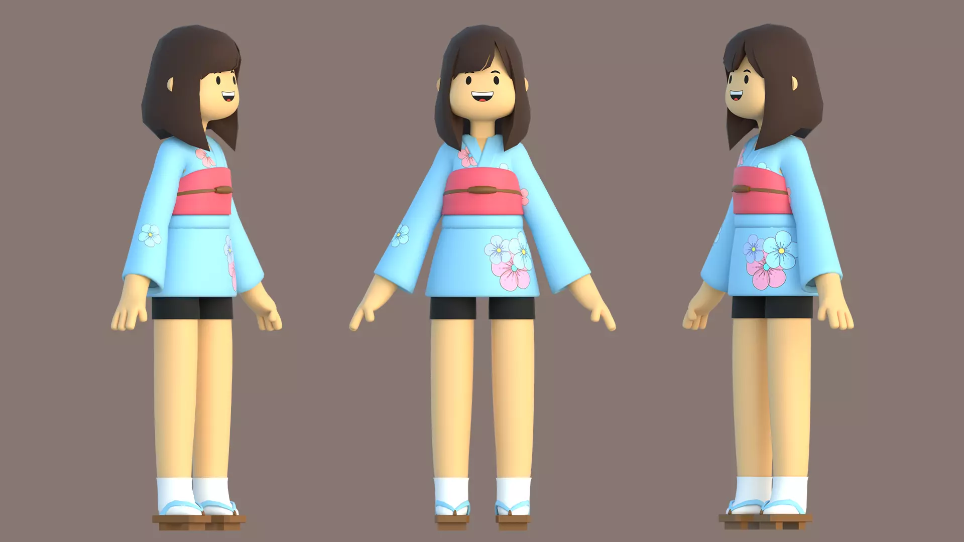 Minimal Cartoon Female Character Low-poly 3D model_3