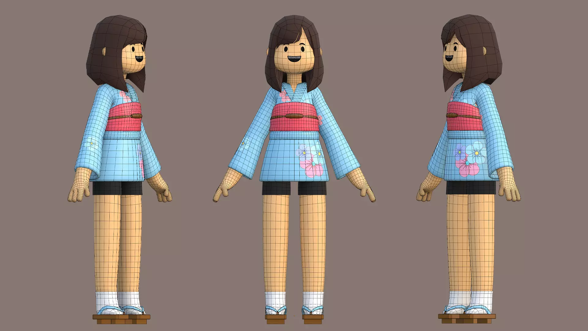 Minimal Cartoon Female Character Low-poly 3D model_7