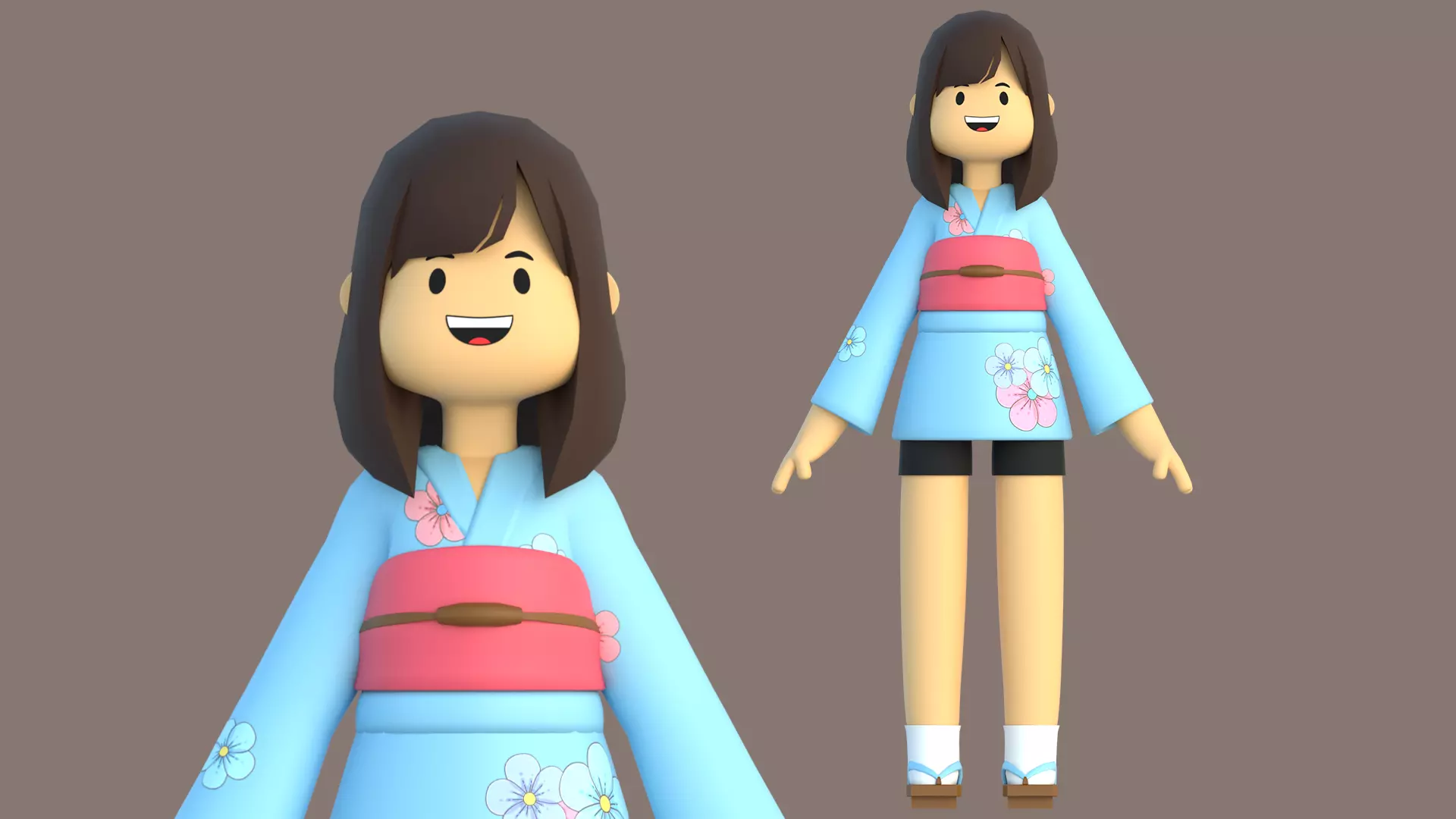 Minimal Cartoon Female Character Low-poly 3D model_0