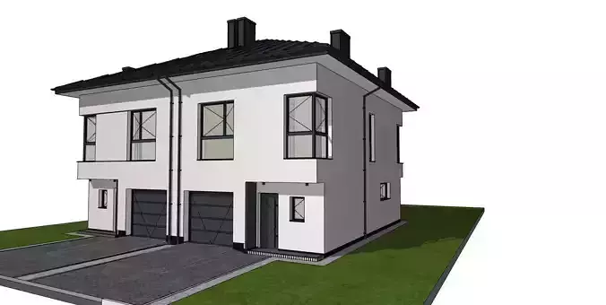 Two Unit Residential House 3D Model  Modern Semi-Detached 