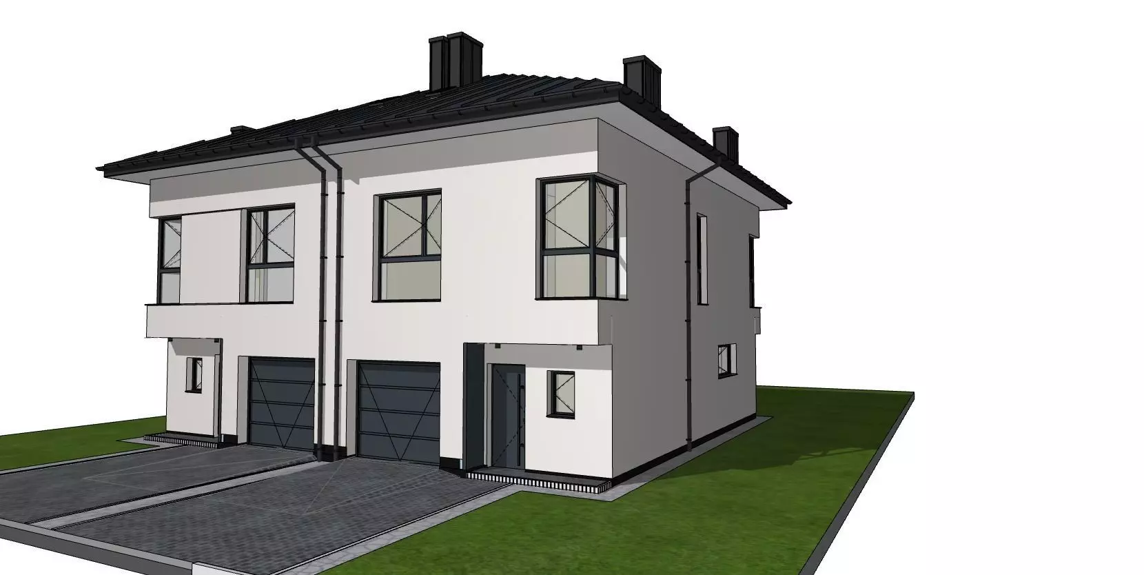 Two Unit Residential House 3D Model Modern Semi-Detached 3D model_0