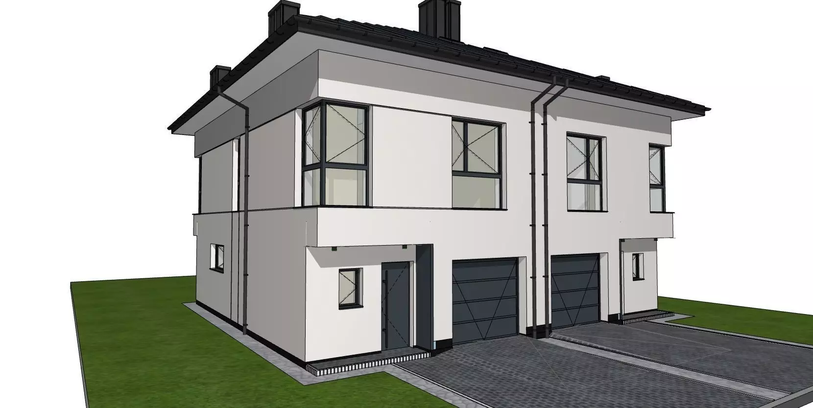 Two Unit Residential House 3D Model Modern Semi-Detached 3D model_1