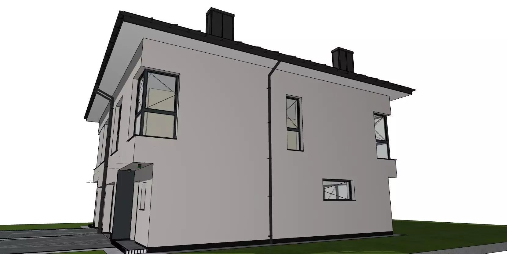 Two Unit Residential House 3D Model Modern Semi-Detached 3D model_6