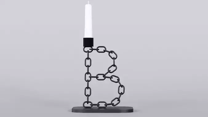 Alphabet B Chain Black Candleholder 3D Model True 4K PBR Render Low-poly 3D model