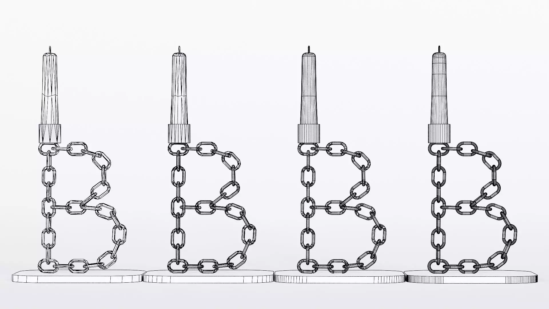 Alphabet B Chain Black Candleholder 3D Model True 4K PBR Render Low-poly 3D model_7