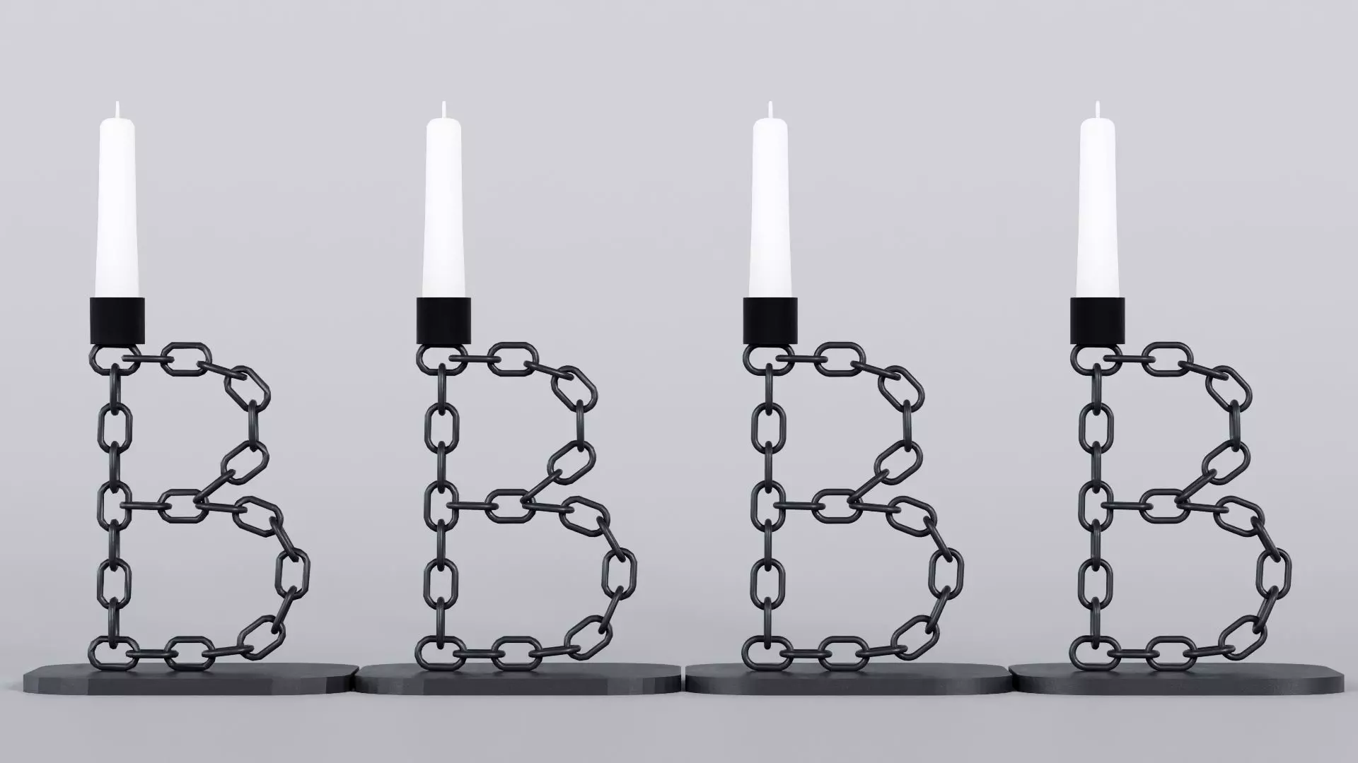 Alphabet B Chain Black Candleholder 3D Model True 4K PBR Render Low-poly 3D model_4