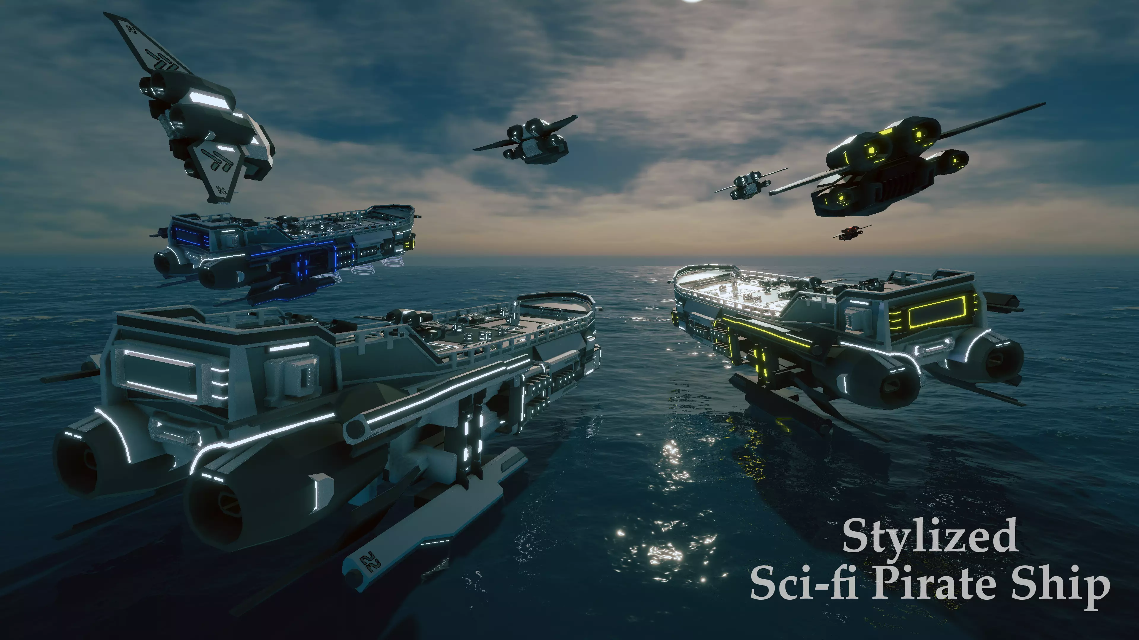 Stylized Sci-fi Pirate Ship - By Yorakeys Low-poly 3D model_0