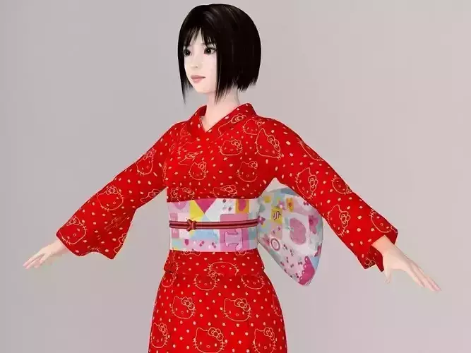 T pose nonrigged model of Satomi in kimono 3D model