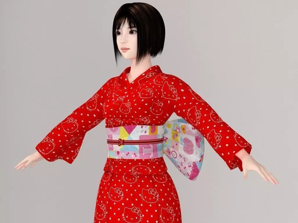 T pose nonrigged model of Satomi in kimono 3D model_0