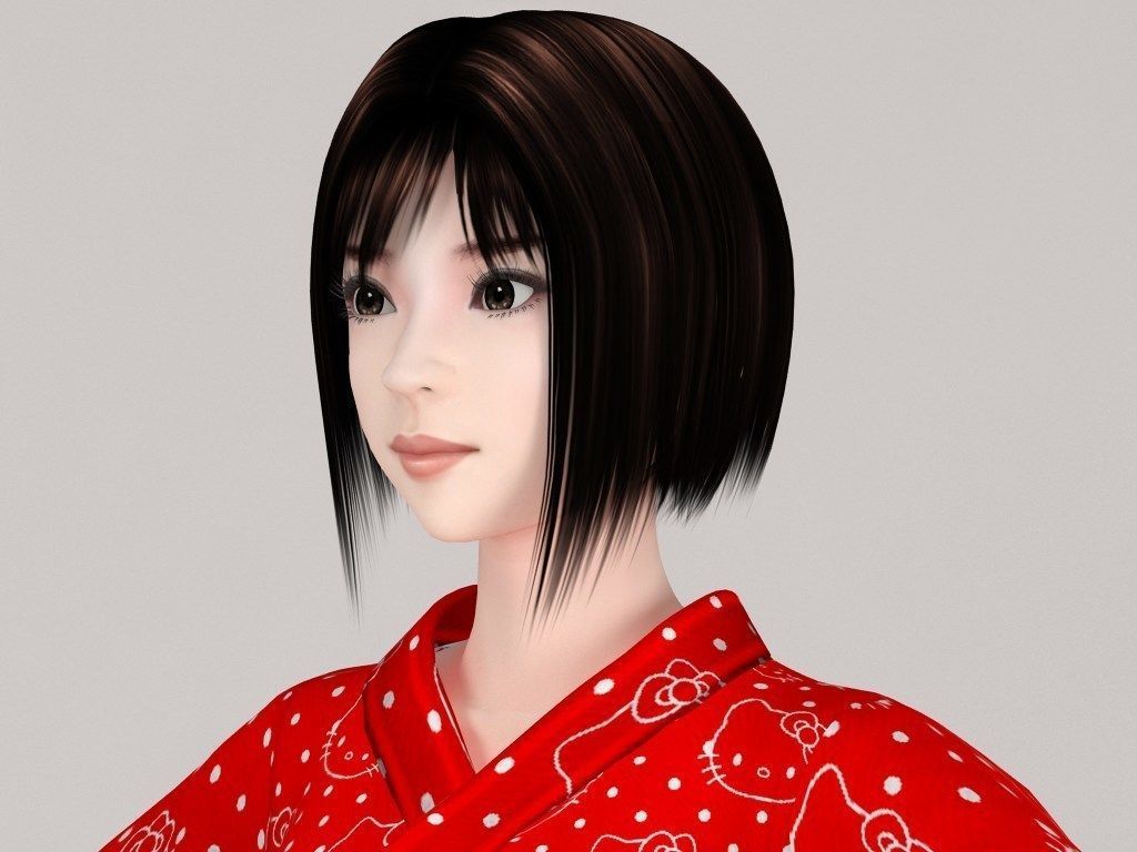 T pose rigged model of Satomi in kimono 3D model_3