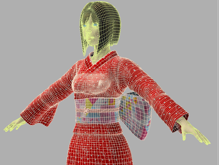 T pose rigged model of Satomi in kimono 3D model_9