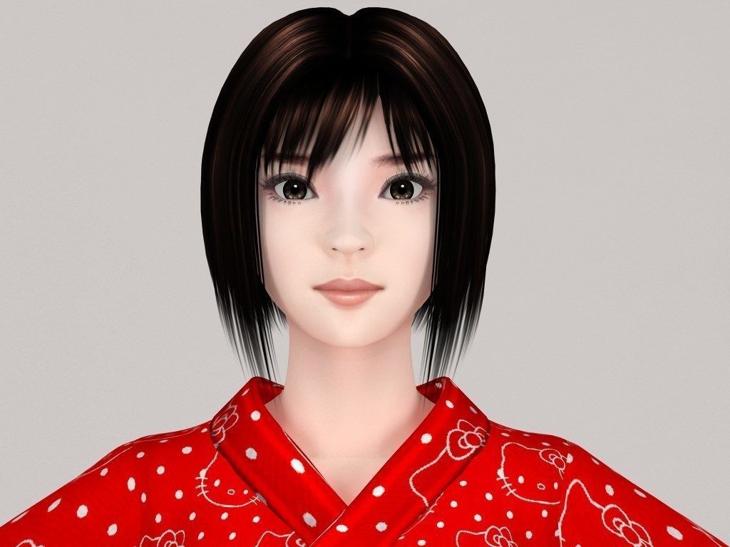 T pose rigged model of Satomi in kimono 3D model_2