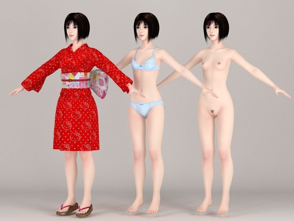 T pose rigged model of Satomi in kimono 3D model_5