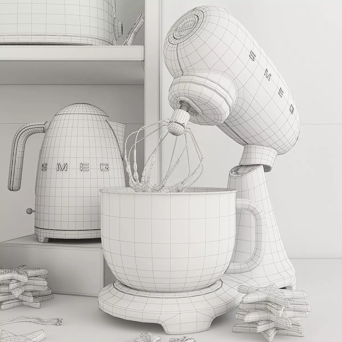 Smeg Set kitchen appliances with christmas decorations 3D model 3D model_2