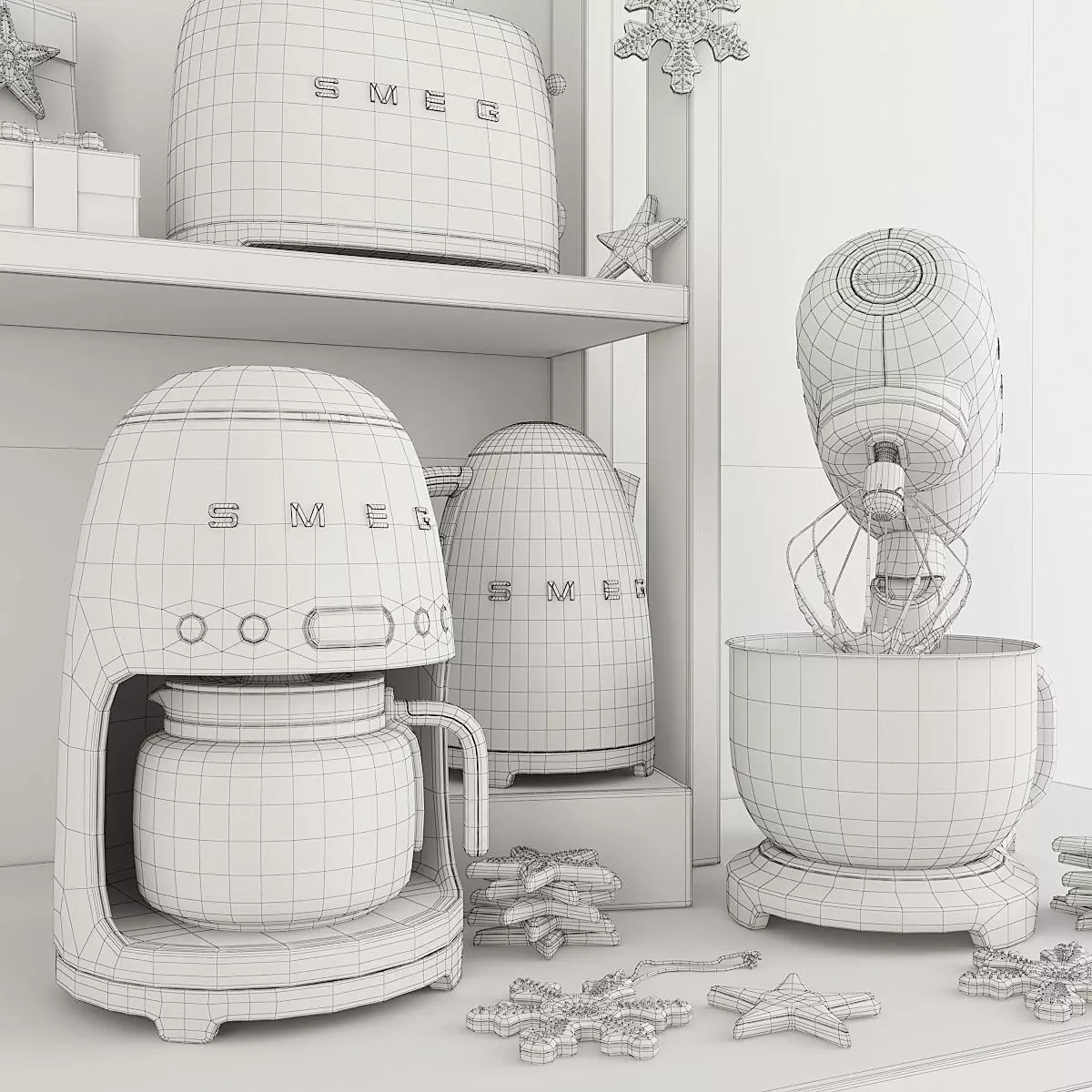 Smeg Set kitchen appliances with christmas decorations 3D model 3D model_3
