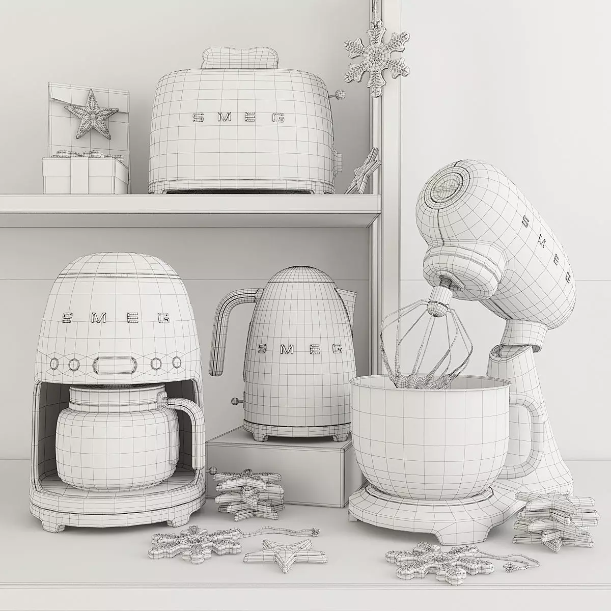Smeg Set kitchen appliances with christmas decorations 3D model 3D model_6