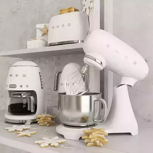 Smeg Set kitchen appliances with christmas decorations 3D model