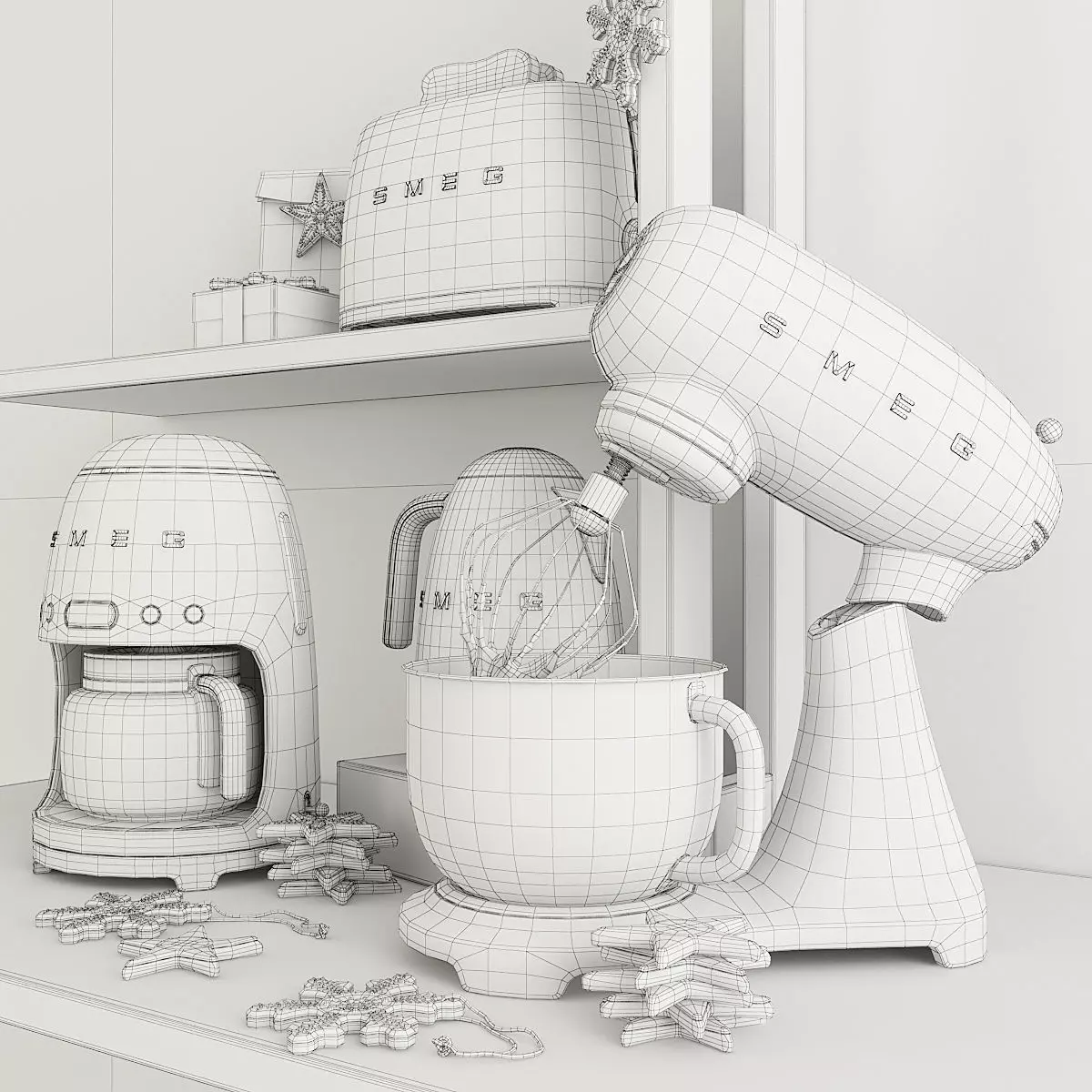 Smeg Set kitchen appliances with christmas decorations 3D model 3D model_1