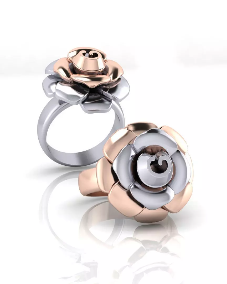 rose flower gold ring 3 part 3D print model