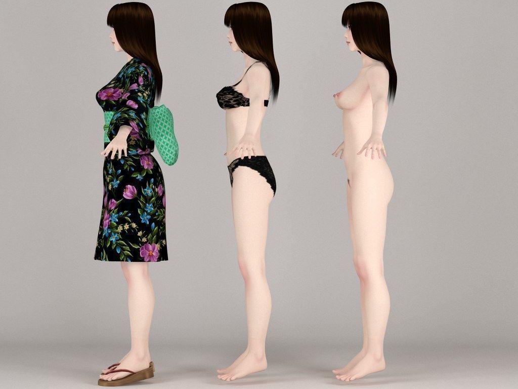 T pose nonrigged model of Akari in kimono 3D model_4