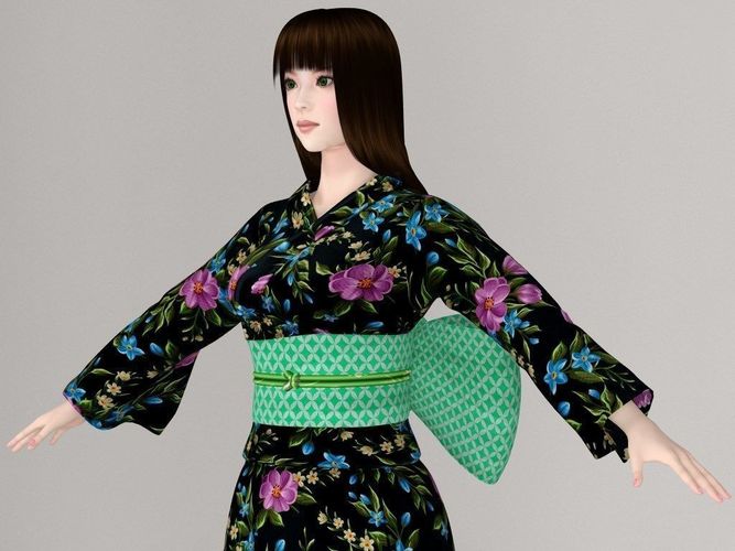 T pose nonrigged model of Akari in kimono 3D model