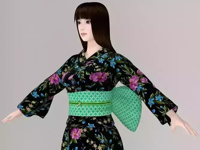 T pose nonrigged model of Akari in kimono 3D model