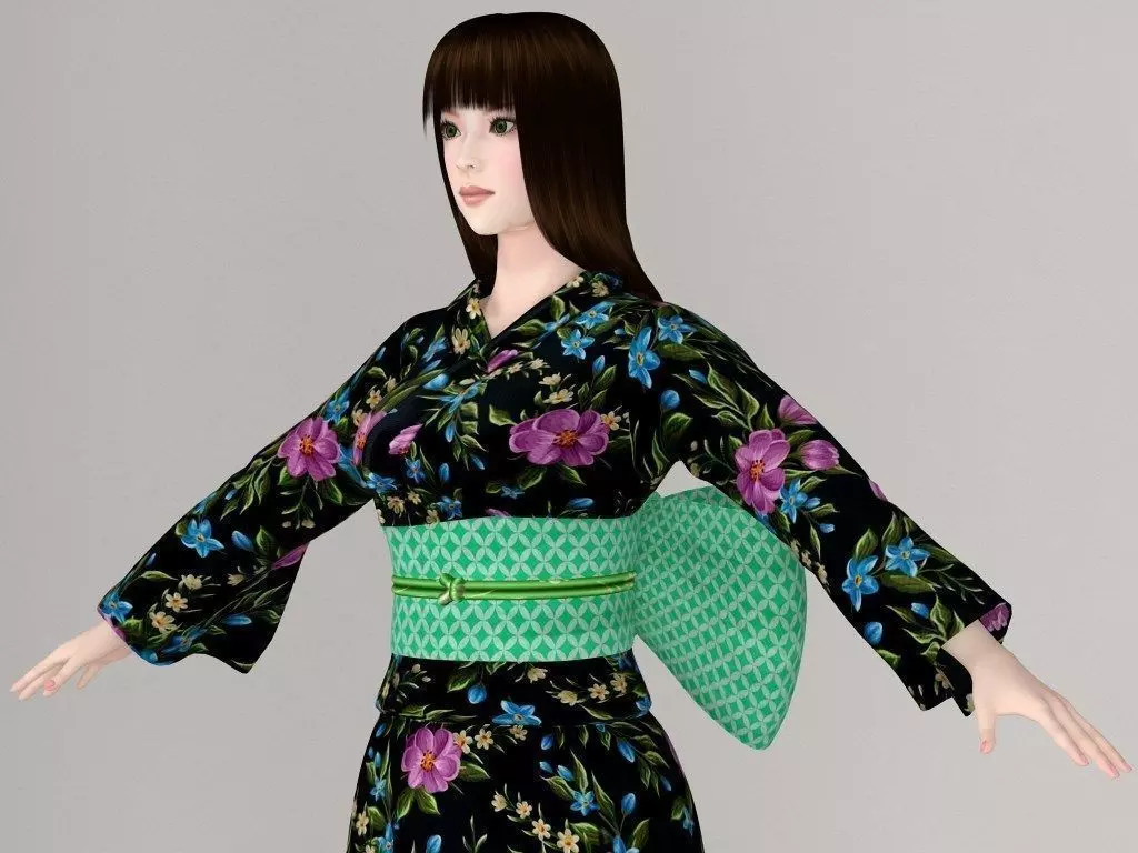T pose nonrigged model of Akari in kimono 3D model_0