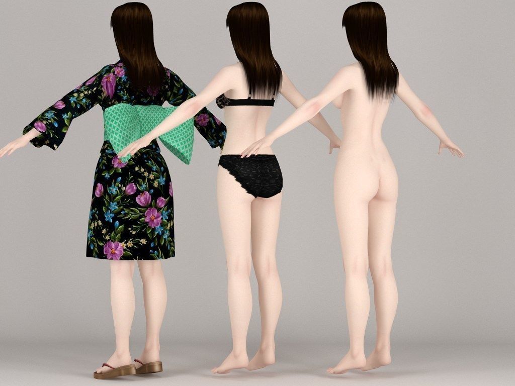 T pose nonrigged model of Akari in kimono 3D model_5