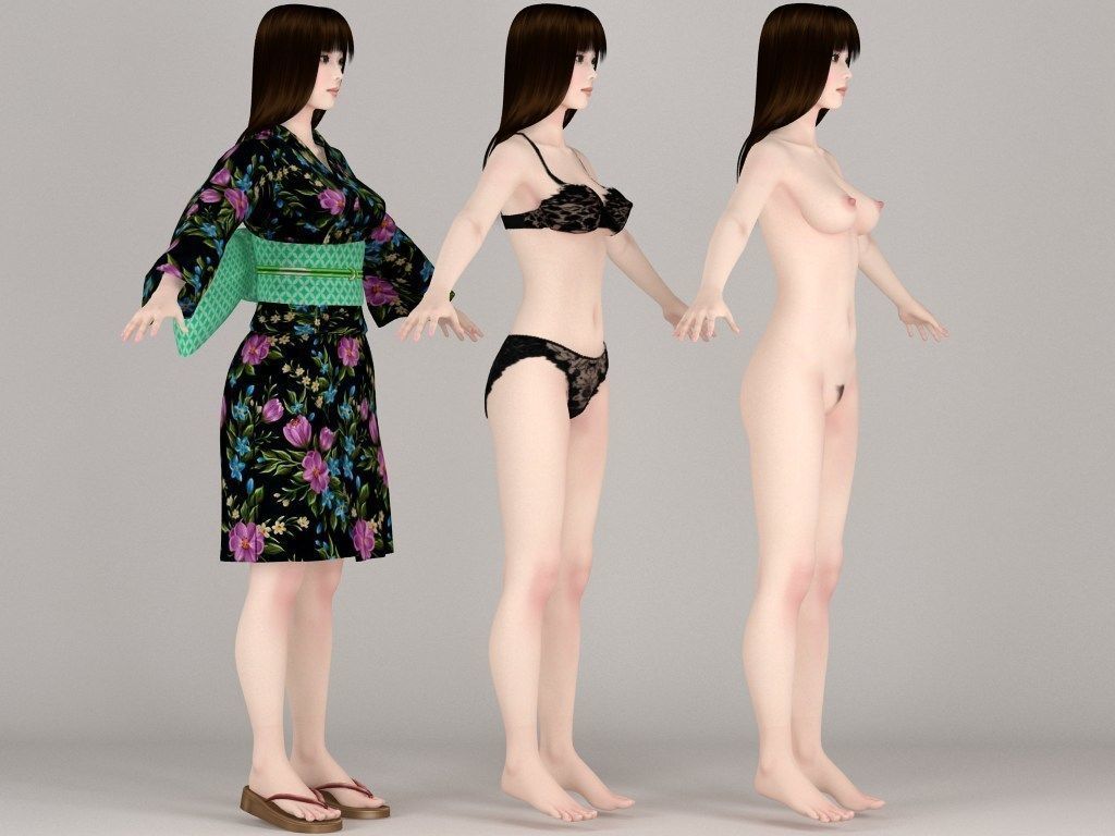 T pose rigged model of Akari in kimono 3D model_8