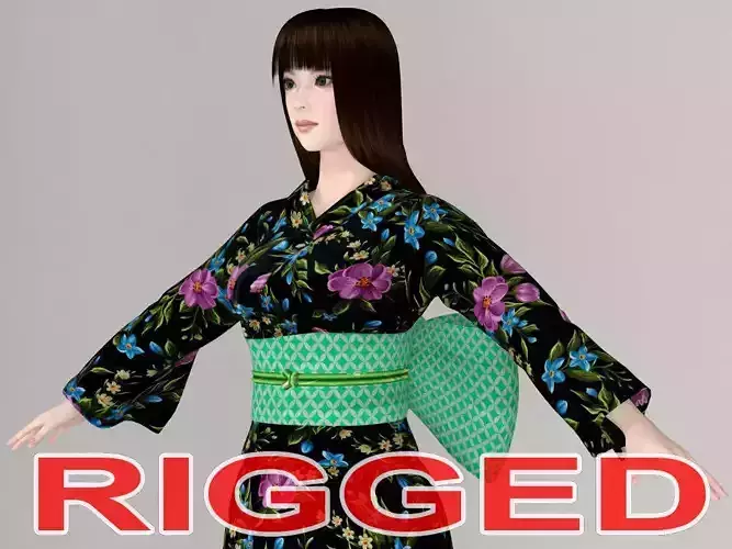 T pose rigged model of Akari in kimono 3D model