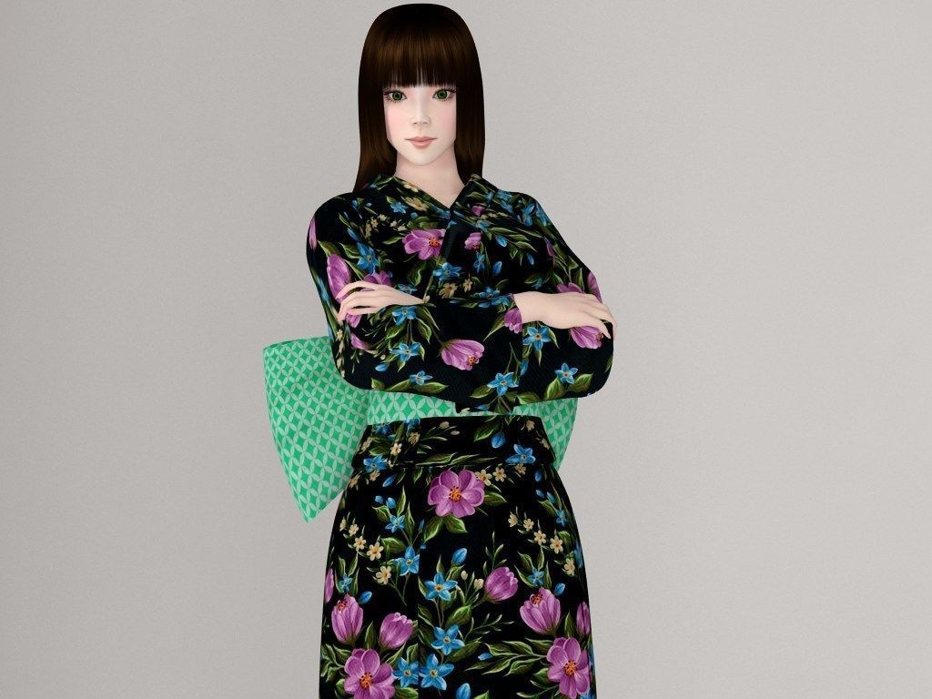 T pose rigged model of Akari in kimono 3D model_1