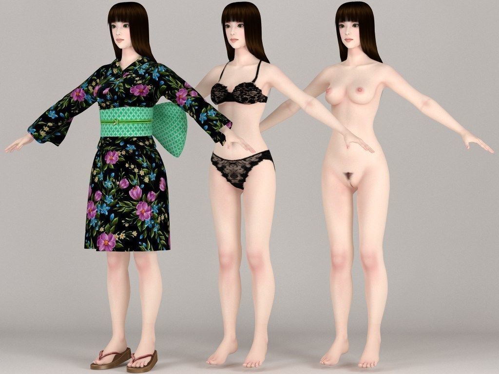 T pose rigged model of Akari in kimono 3D model_5