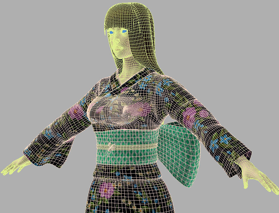 T pose rigged model of Akari in kimono 3D model_9