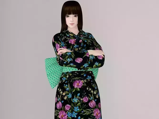 Akari in kimono pose 01 3D model