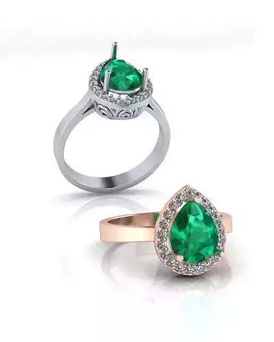 pear emerald halo engagement jewelry ring