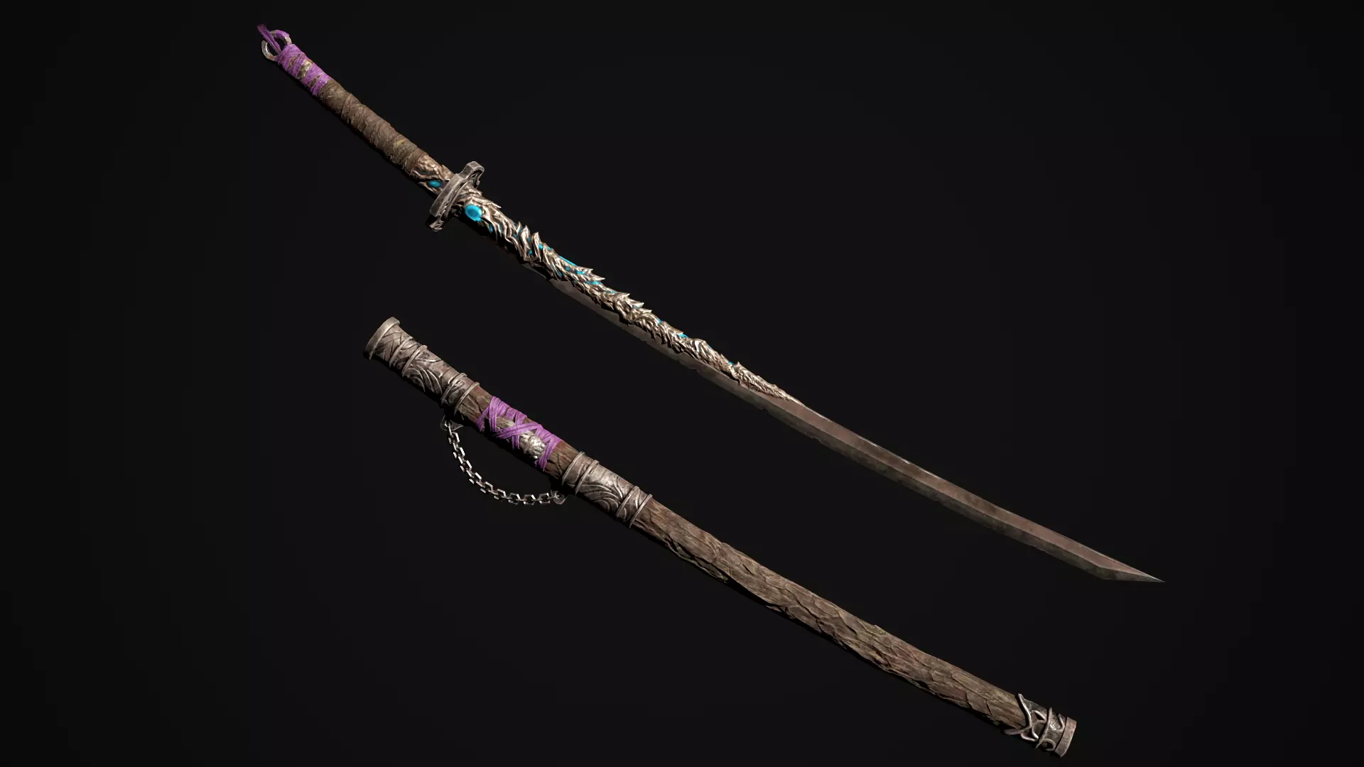 Youkai Katana - Japanese Fantasy swords - Game ready 3D model Low-poly 3D model_11