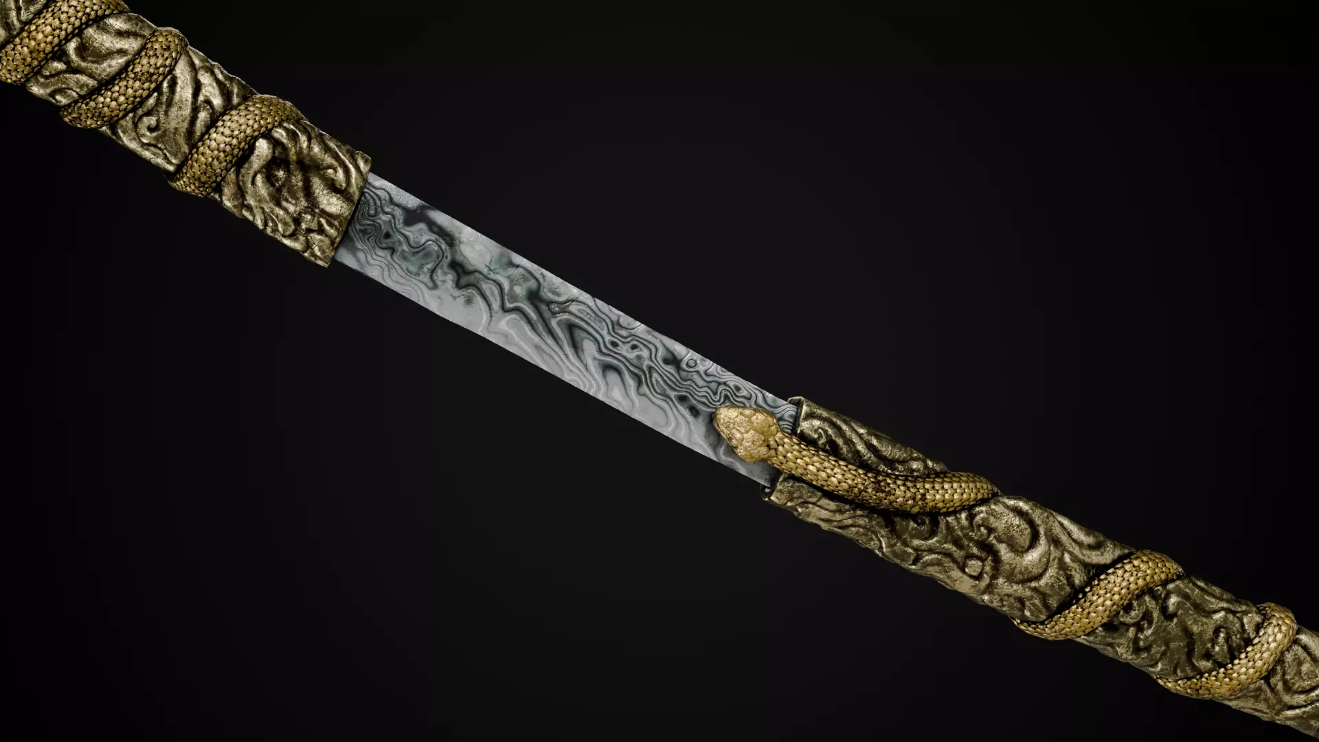 Snake Katana - Japanese Fantasy swords - Game ready 3D model Low-poly 3D model_9