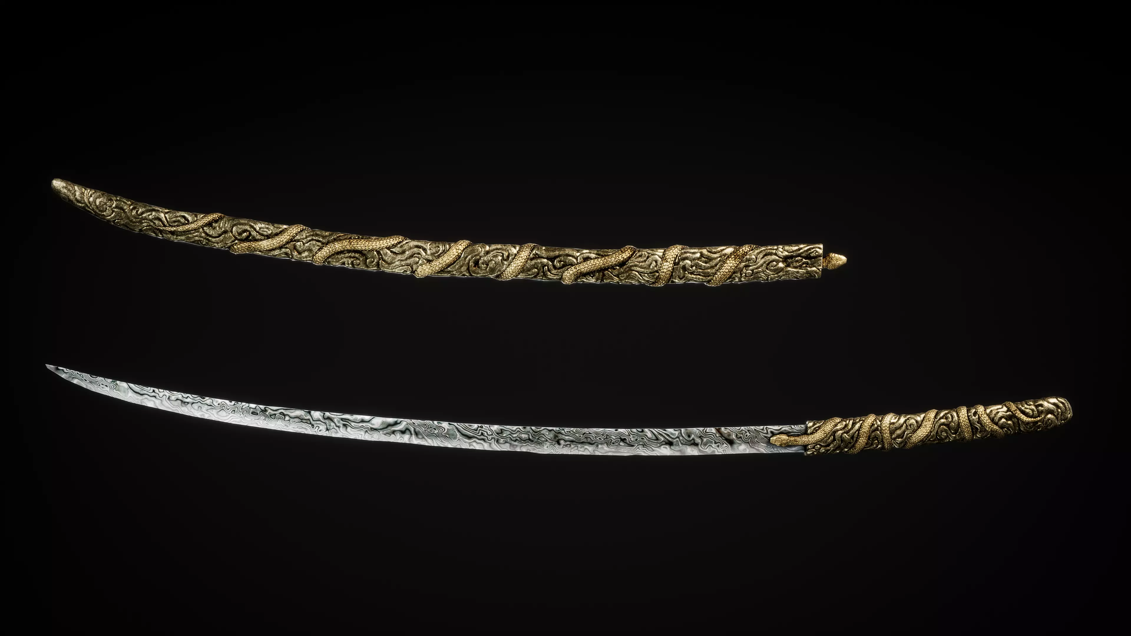 Snake Katana - Japanese Fantasy swords - Game ready 3D model Low-poly 3D model_4