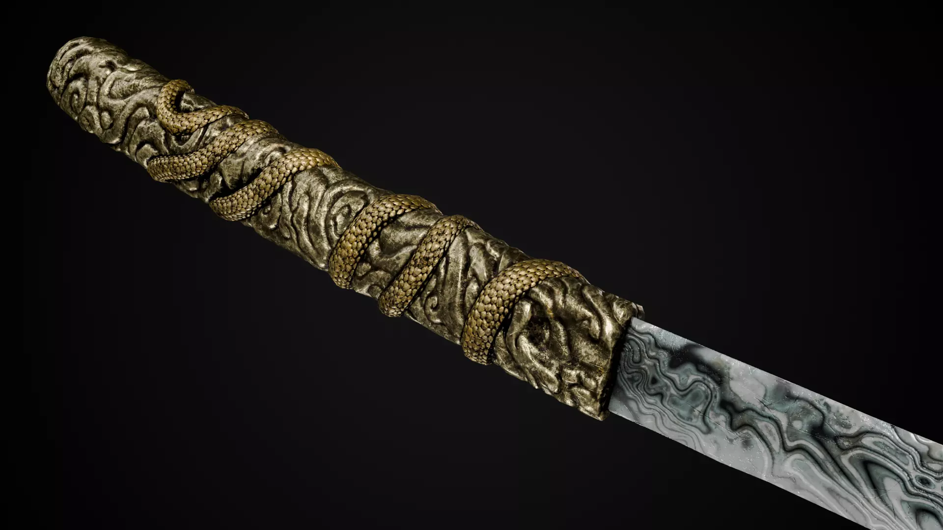 Snake Katana - Japanese Fantasy swords - Game ready 3D model Low-poly 3D model_15