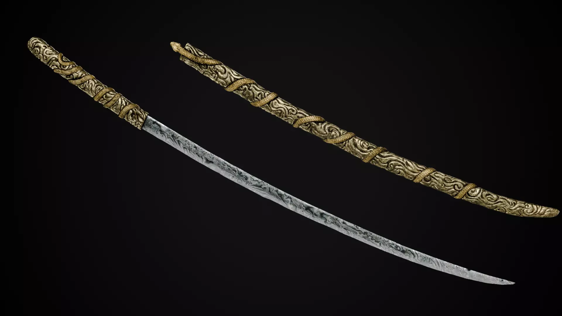 Snake Katana - Japanese Fantasy swords - Game ready 3D model Low-poly 3D model_7