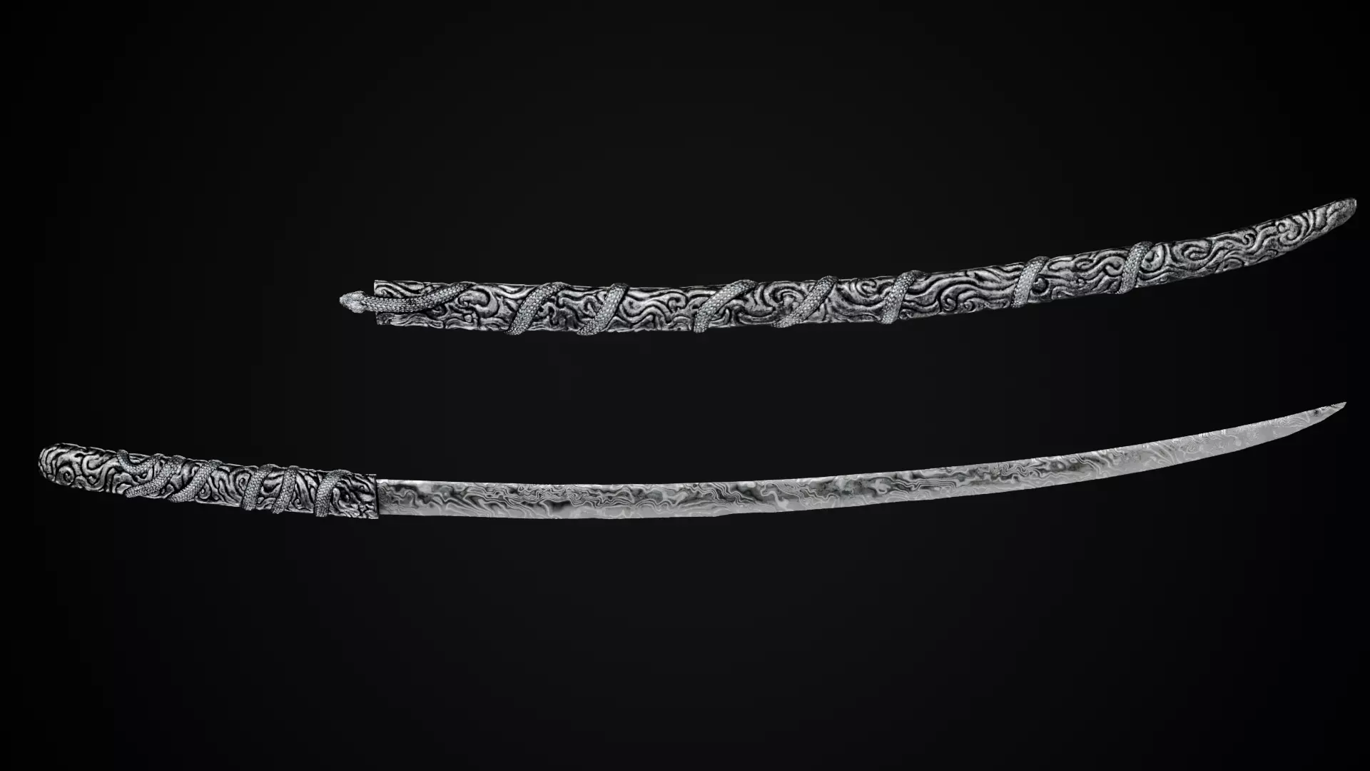 Snake Katana - Japanese Fantasy swords - Game ready 3D model Low-poly 3D model_17
