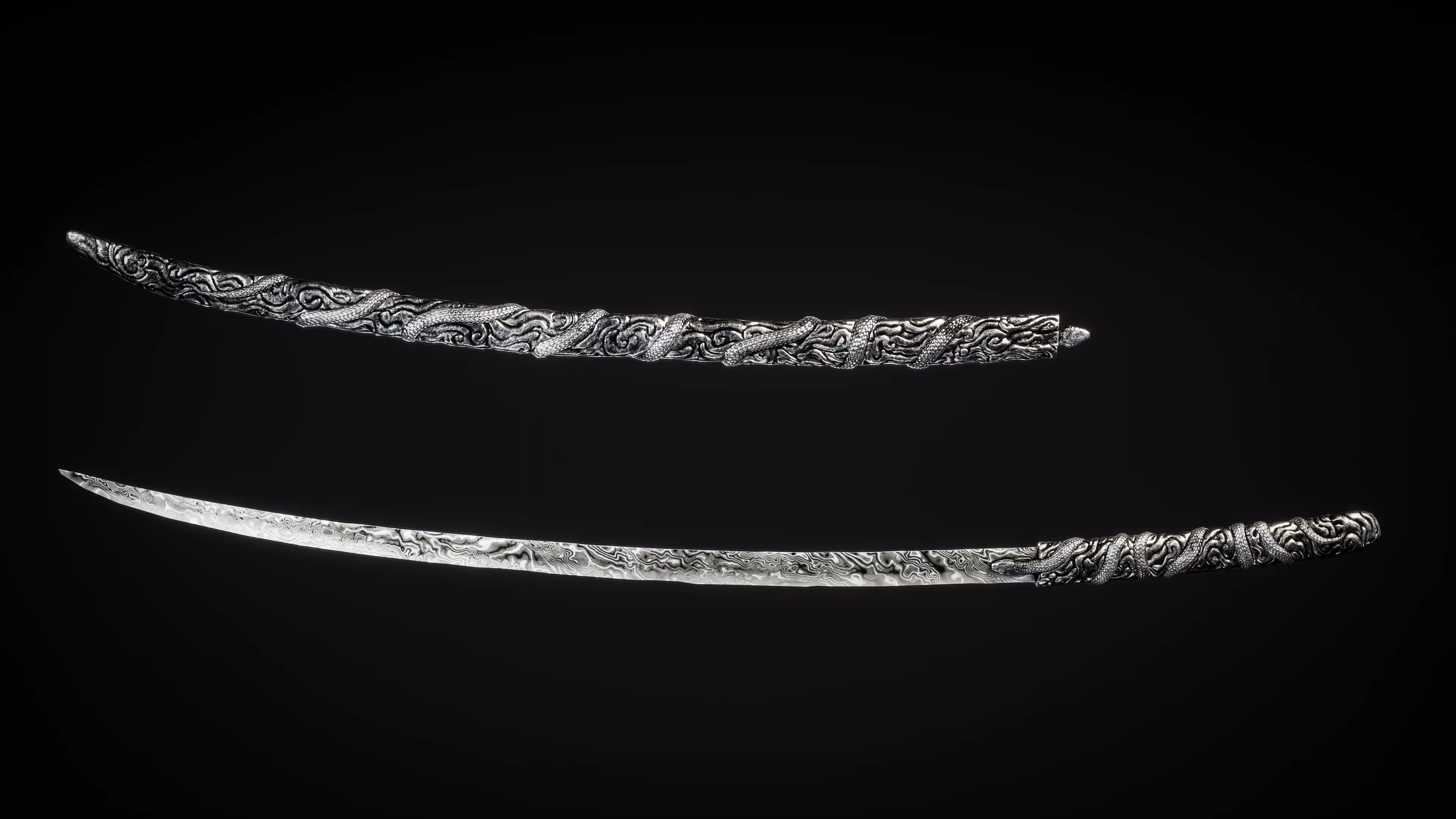 Snake Katana - Japanese Fantasy swords - Game ready 3D model Low-poly 3D model_5