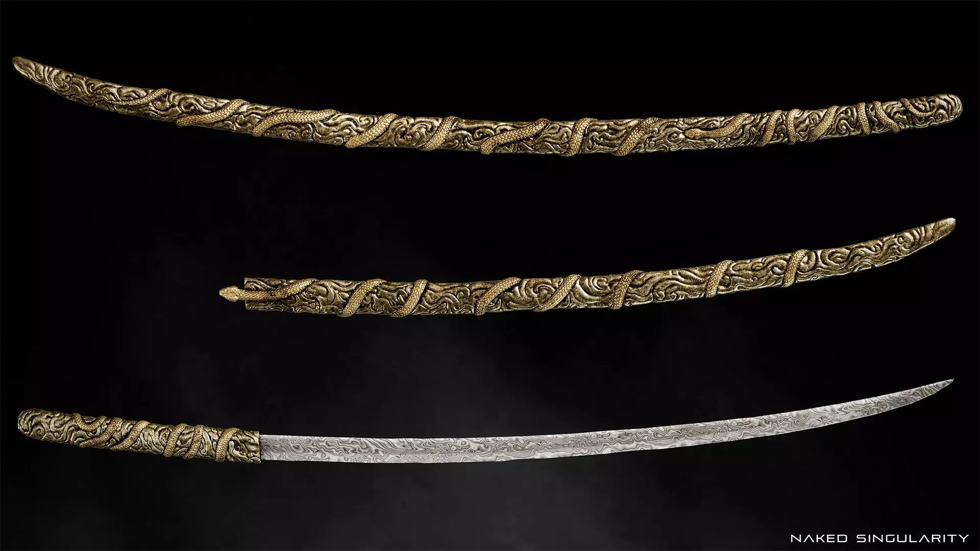 Snake Katana - Japanese Fantasy swords - Game ready 3D model Low-poly 3D model_1