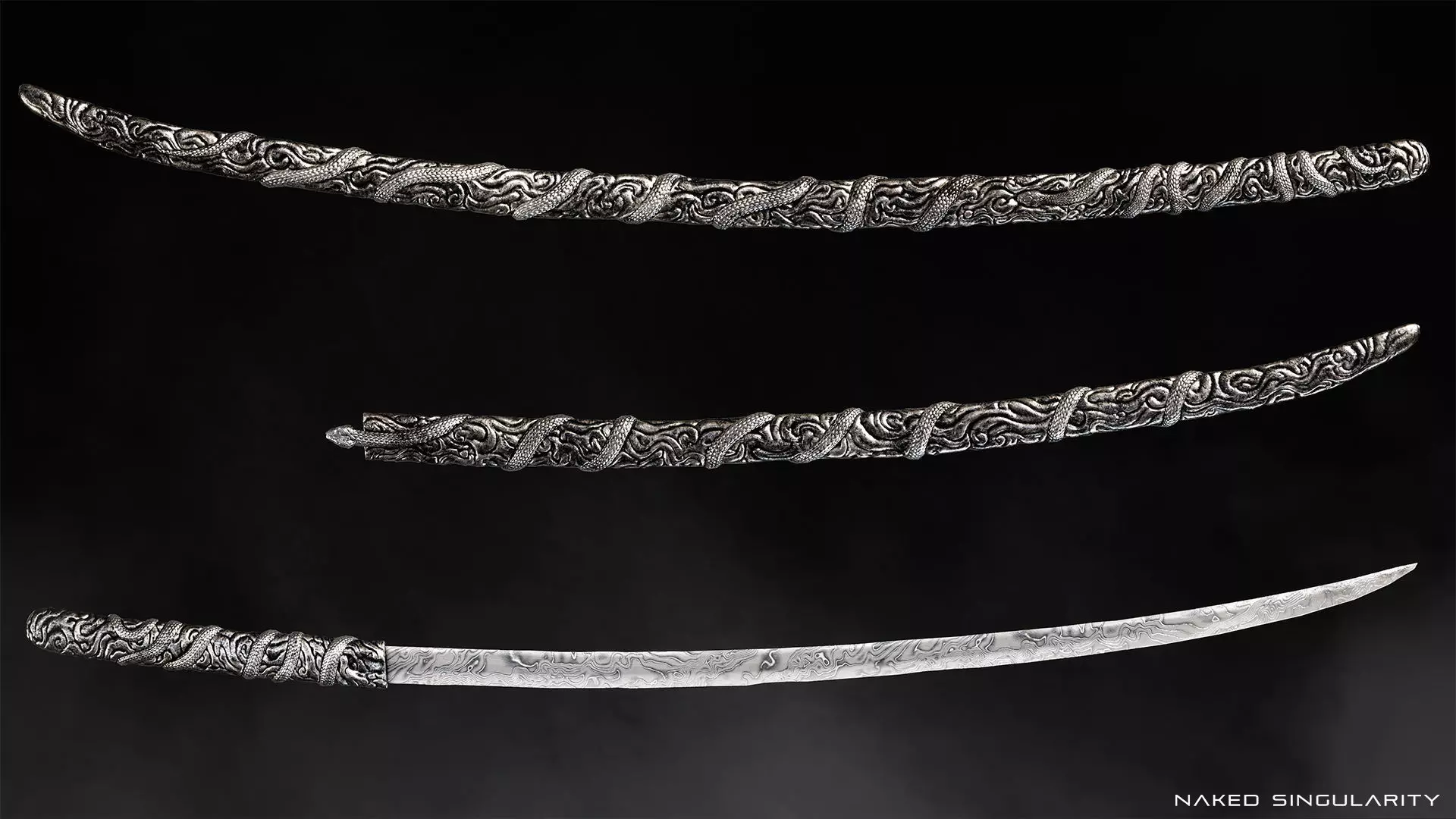 Snake Katana - Japanese Fantasy swords - Game ready 3D model Low-poly 3D model_3